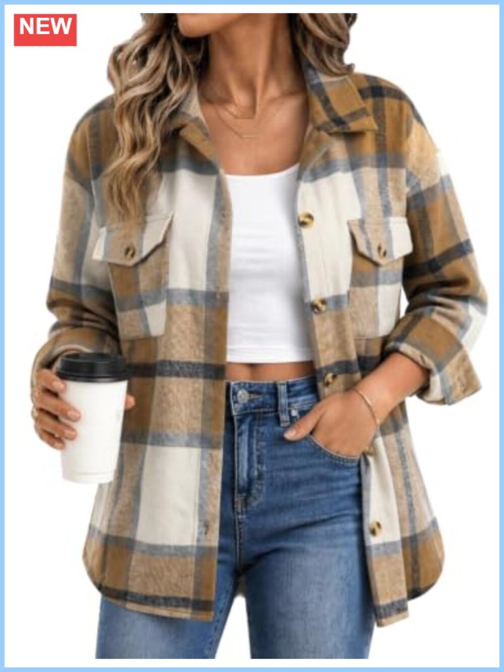 Women's Plaid Flannel Shacket Long Sleeve Button Down Casual Jacket